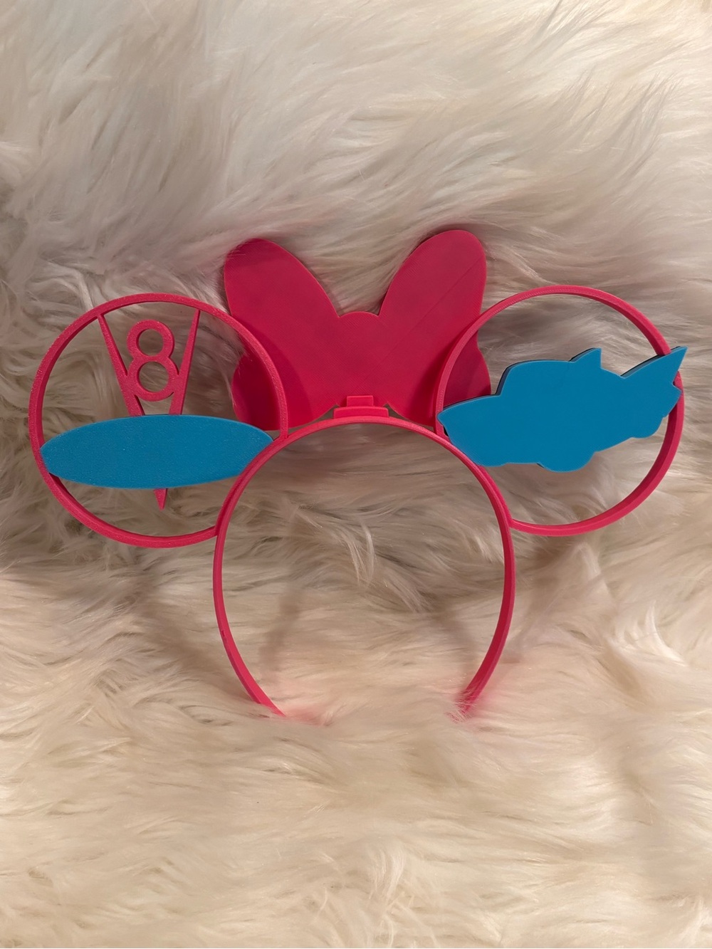 Pink Checkered 3-D Flos Minnie Ears Headband Handcrafted - Picture 3 of 6